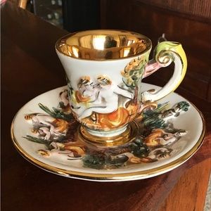 Keramos R. Capodimonte Nudes Grape Harvest Gold Espresso Cup & Saucer, Italy